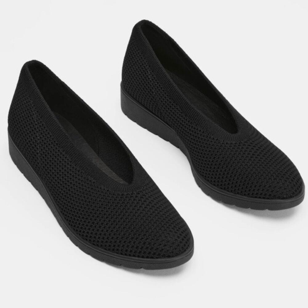 EILEEN FISHER | Heaven Stretch Knit Wedge‎ Ballet Flat Black Slip-On | Size 9